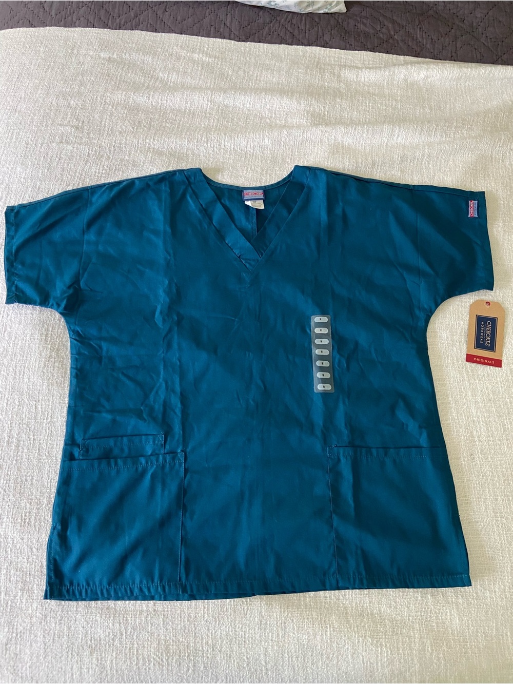 NWT Cherokee Workwear Teal V-Neck Scrub Top Medium - Picture 10 of 10